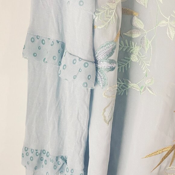 Beautiful TINY Embroidered Boho Blouse – Light Blue, Size L, Made in China - Picture 5 of 12
